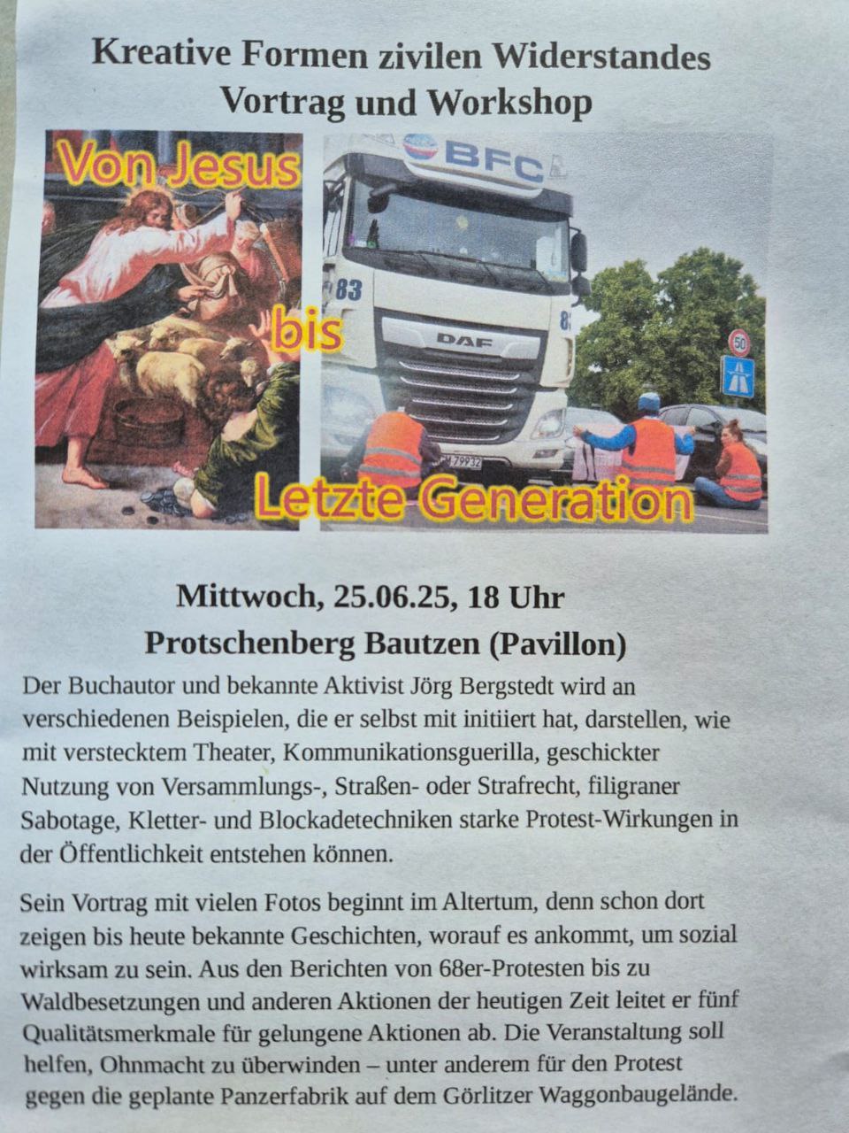 Kreative Formen zivilen Widerstandes Vortrag und Workshop